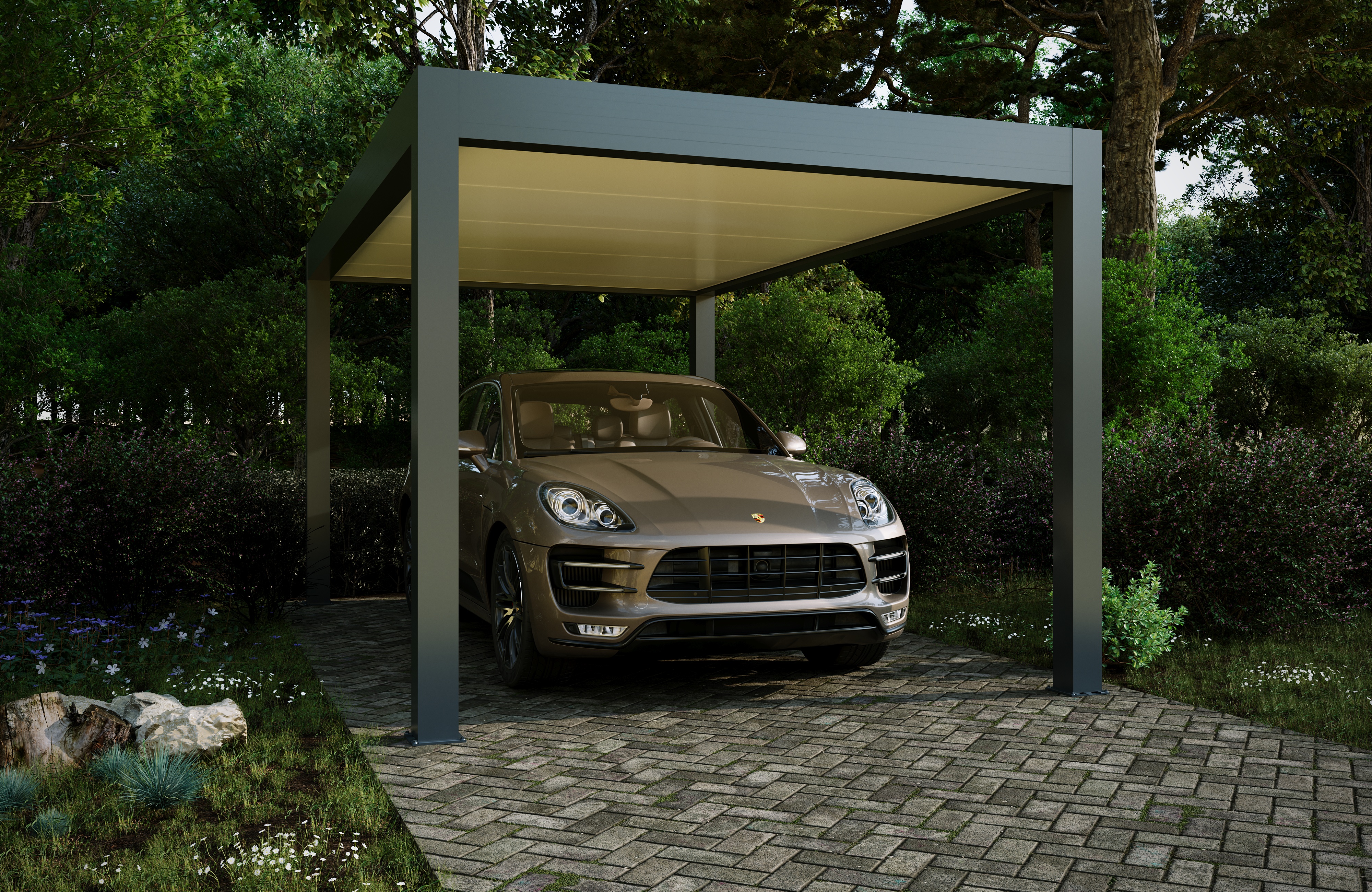 Abri de voitures et jardin